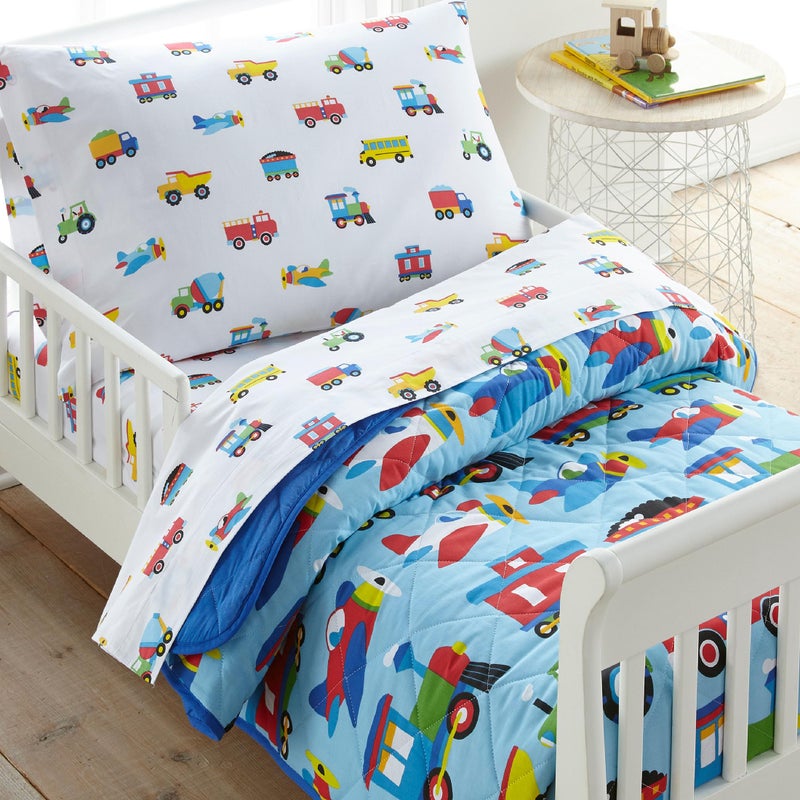 Wildkin Kids Cotton Toddler Comforter Set Soft Lightweight Fits Standard Crib Mattress Trains Planes and Trucks - Image 2