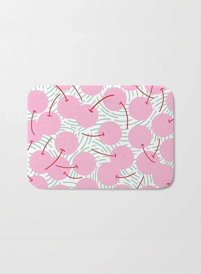 NIBEMINENT Cherry Printed Anti-Skid Doormat White/Pink/Blue 40 x 60cm