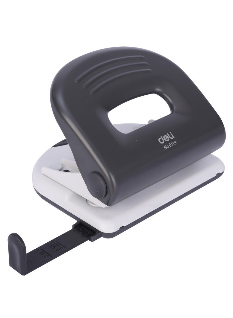 Deli E0119 80mm Hole Distance Φ6mm Hole Diameter Plastic+Metal Two-hole Punch Max. 25 Sheets, Warm Gray/Black Gray/Light Blue Asst. 1PCS/Color Box - Perfect for Office & School Use - Image 2