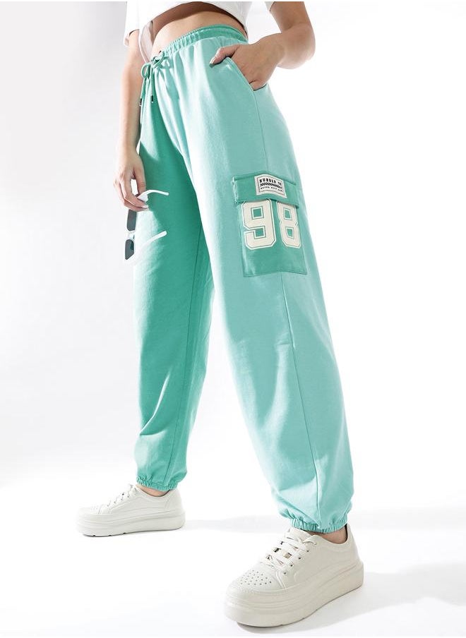 Hubberholme Women Cotton Colourblocked Relaxed-Fit Cargo Printed Track Pants  - Image 2