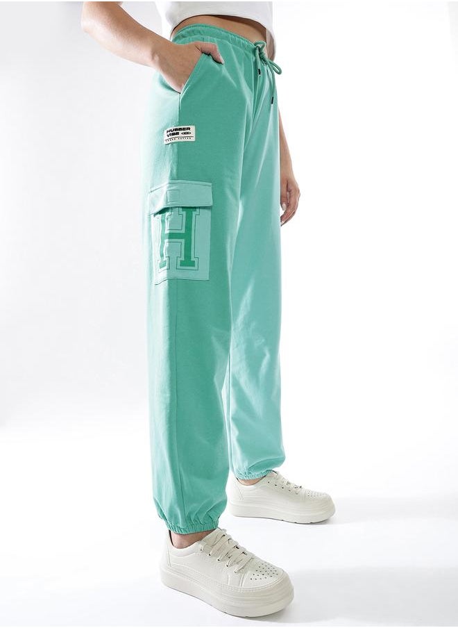 Hubberholme Women Cotton Colourblocked Relaxed-Fit Cargo Printed Track Pants  - Image 3
