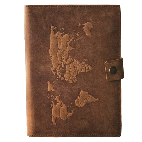 Modest Goods Travel Journal Series by Modest Goods - Refillable Leather Cover and A5 Notebook - Travel Accessories for Men & Women - Great for Traveler Adventure Journal, Vacation Scrapbook, Planner (World Map) - Image 1