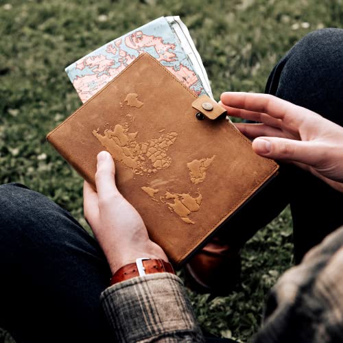 Modest Goods Travel Journal Series by Modest Goods - Refillable Leather Cover and A5 Notebook - Travel Accessories for Men & Women - Great for Traveler Adventure Journal, Vacation Scrapbook, Planner (World Map) - Image 3