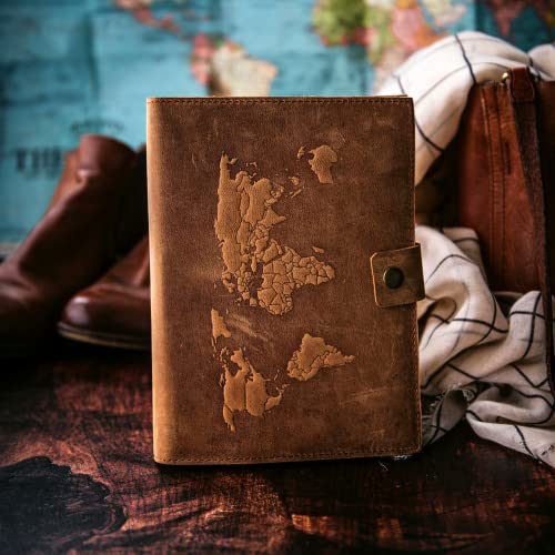 Modest Goods Travel Journal Series by Modest Goods - Refillable Leather Cover and A5 Notebook - Travel Accessories for Men & Women - Great for Traveler Adventure Journal, Vacation Scrapbook, Planner (World Map) - Image 2