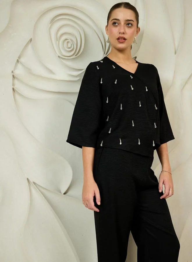 Athena Black Embellished Top and Pants Co-ords