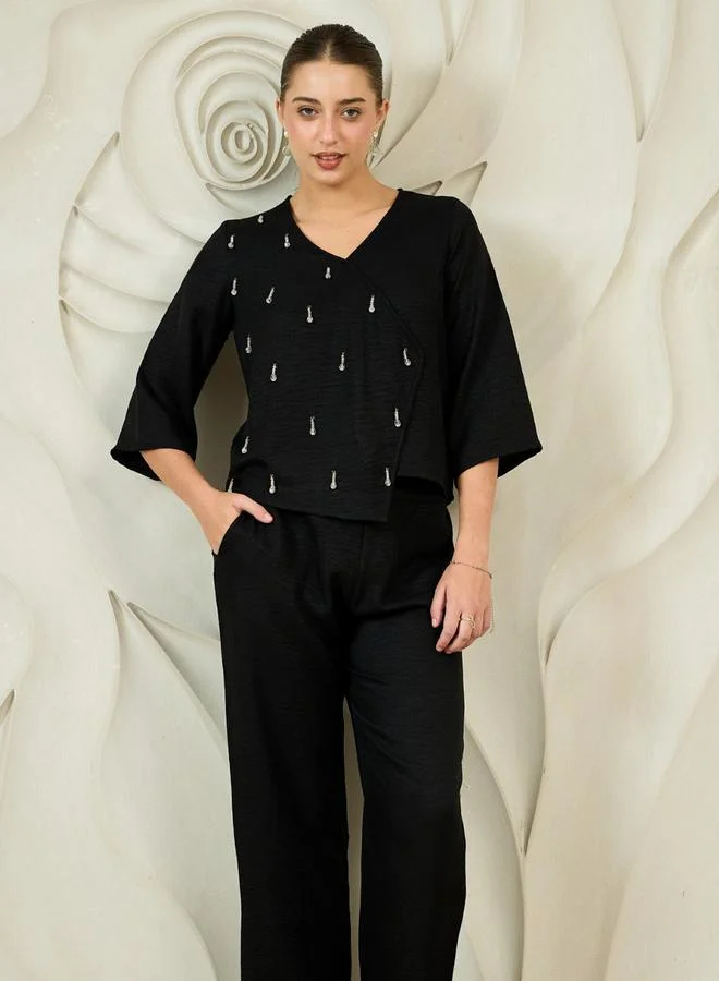 Athena Black Embellished Top and Pants Co-ords
