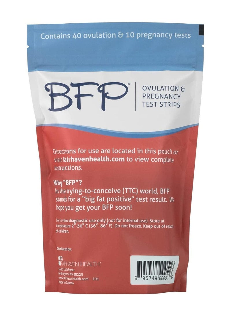 fairhaven health - BFP, Ovulation & Pregnancy Test Strips For Trying-To-Conceive Women, 40 Ovulation & 10 Pregnancy Tests - Image 1