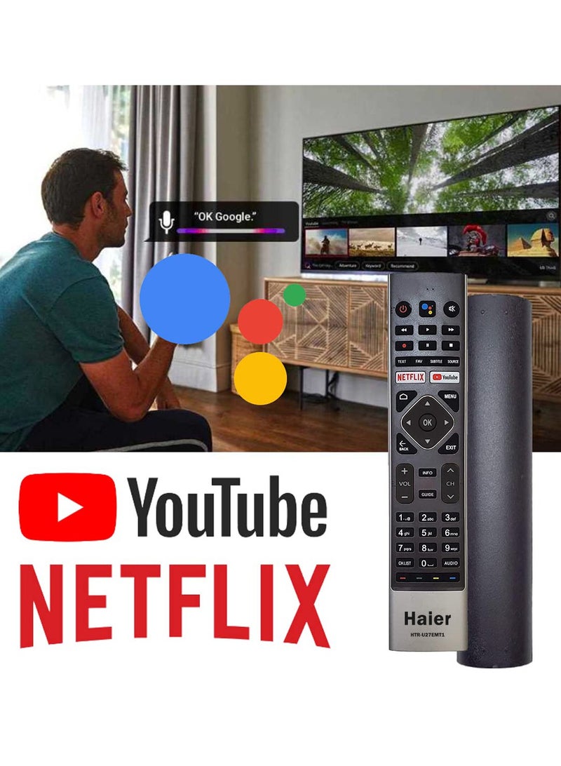 HAIER TV Remote Control with Google Assistant Bluetooth Voice Command Haier Remote Android tv with Netflix YouTube hot Keys Pairing Must Compatible with HTR-U27E - Image 2