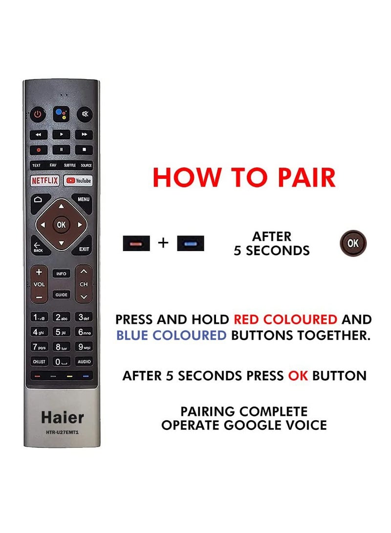 HAIER TV Remote Control with Google Assistant Bluetooth Voice Command Haier Remote Android tv with Netflix YouTube hot Keys Pairing Must Compatible with HTR-U27E - Image 3