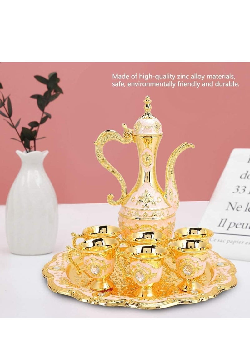 SYOSI Turkish Tea Set, Metal Tea Set, Gold Vintage Coffee Set, Decorative Dining Tea Cups, Classic Russian Cup Set, Wedding Gift for Couples, Housewarming Present, Zinc Coffee Pot With 6 Cup And 1 Tray - Image 2