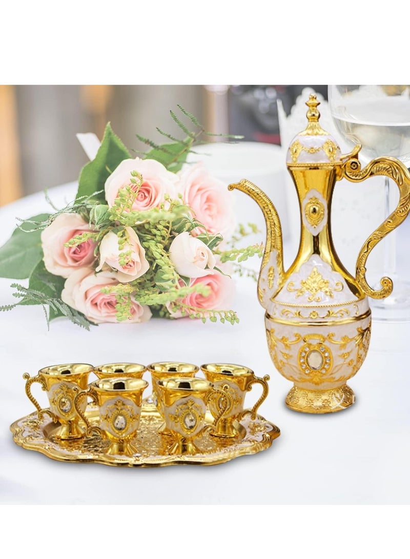 SYOSI Turkish Tea Set, Metal Tea Set, Gold Vintage Coffee Set, Decorative Dining Tea Cups, Classic Russian Cup Set, Wedding Gift for Couples, Housewarming Present, Zinc Coffee Pot With 6 Cup And 1 Tray - Image 5