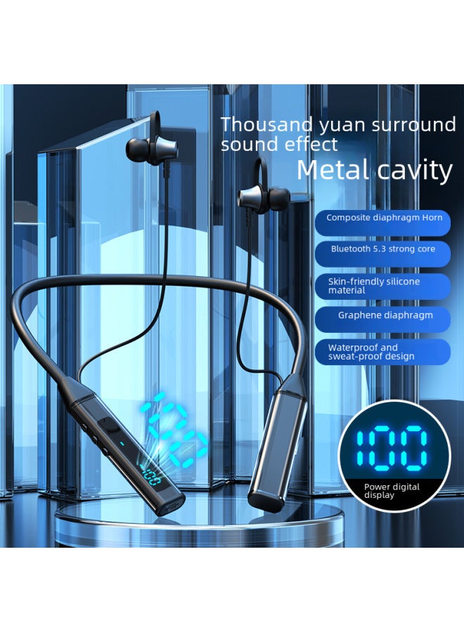 Wireless Bluetooth Headset Hanging Neck Subwoofer Card Sports Suitable For Apple Vivo For Huawei Mobile Phone Long Endurance-Color:Silver