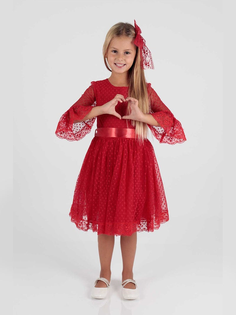 Ahenk Kids AHENGİM GIRL CHILDREN DRESS GIRL CHILDREN BUCKLE DRESS GIRL DRESS TULLE LACE DRESS AK2209  - Image 2