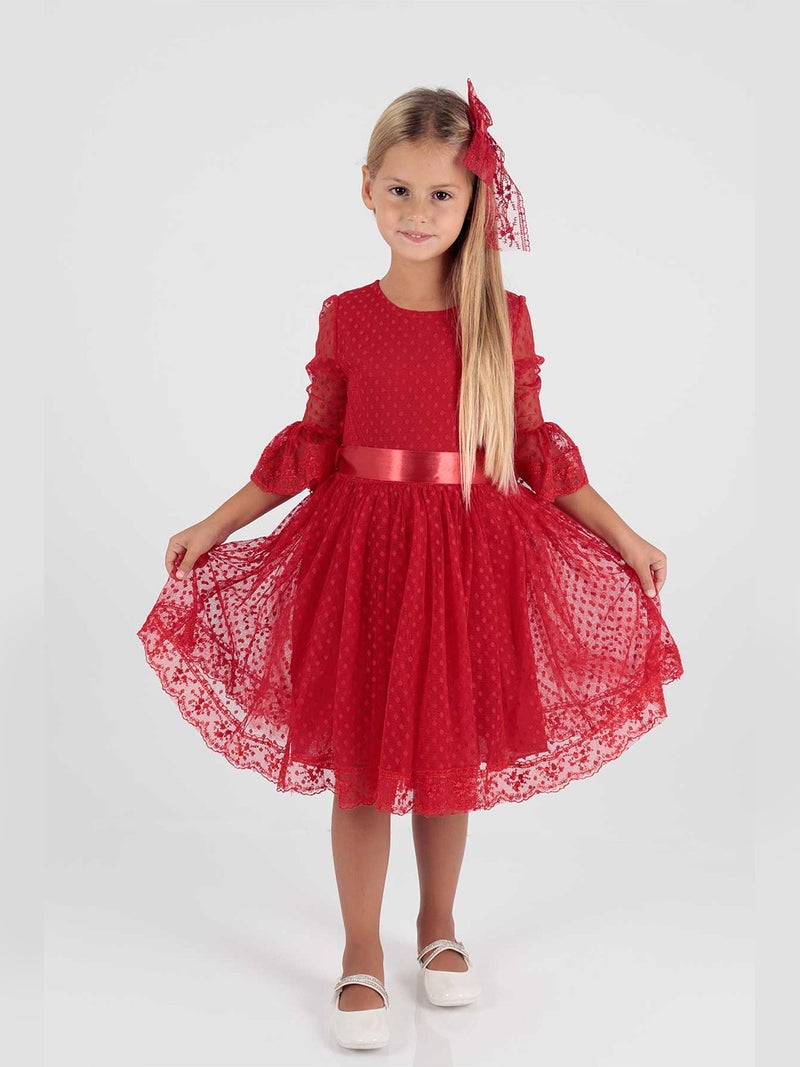 Ahenk Kids AHENGİM GIRL CHILDREN DRESS GIRL CHILDREN BUCKLE DRESS GIRL DRESS TULLE LACE DRESS AK2209  - Image 3