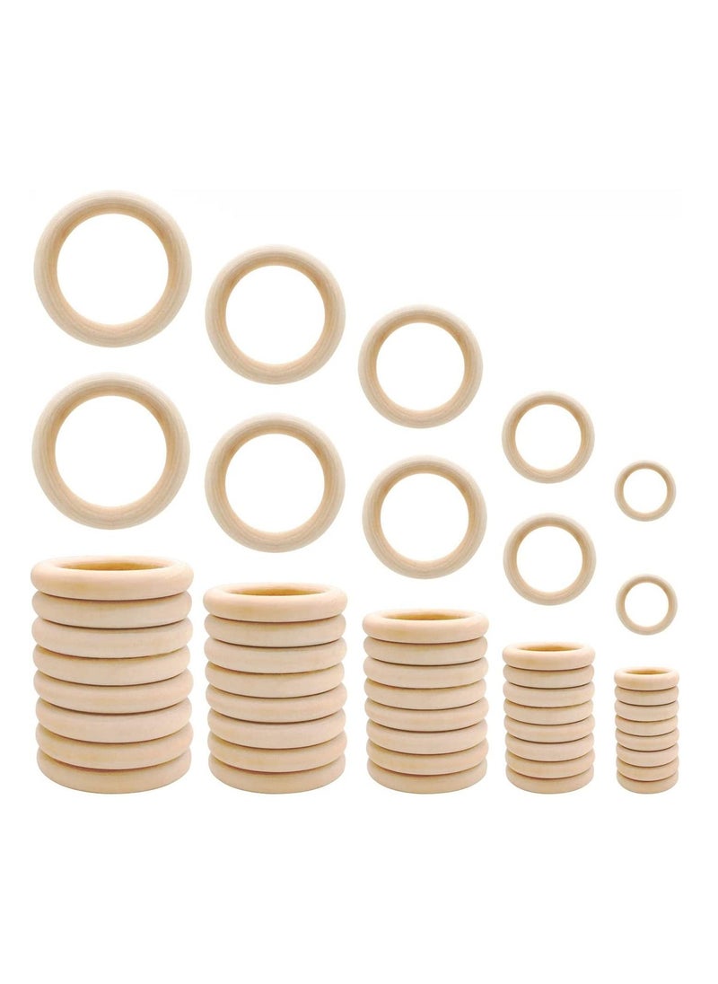 Excefore - 50 pcs Natural Wood Rings Smooth Unfinished Wooden Rings for for DIY Craft, Ring Pendant and Connectors Jewelry Making (1.2”,1.6”,2“,2.4”,2.8“) - Image 1