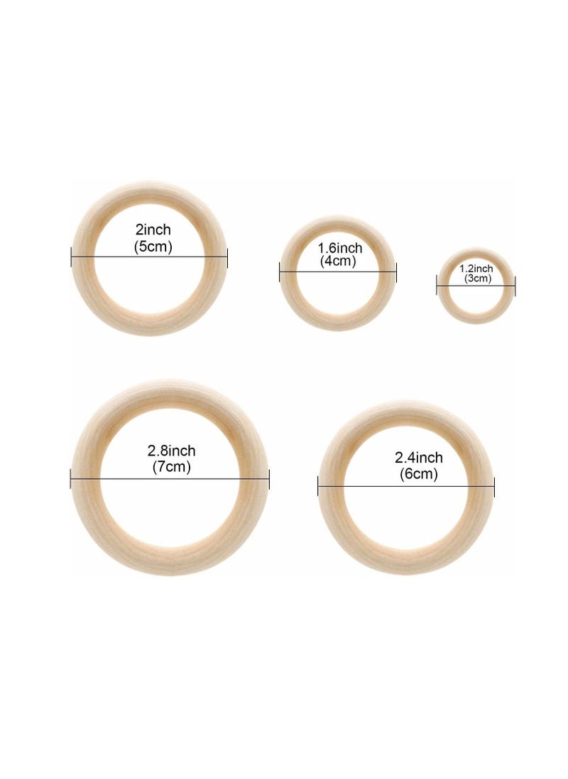 Excefore - 50 pcs Natural Wood Rings Smooth Unfinished Wooden Rings for for DIY Craft, Ring Pendant and Connectors Jewelry Making (1.2”,1.6”,2“,2.4”,2.8“) - Image 1