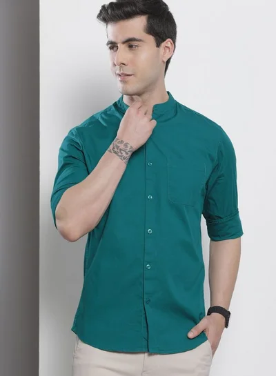 شركة المرآب الهندية Men Regular Fit Solid Full Sleeves Mandarin Collar Casual Shirt