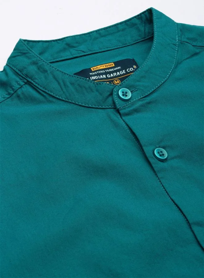 The Indian Garage Co Men Regular Fit Solid Full Sleeves Mandarin Collar Casual Shirt