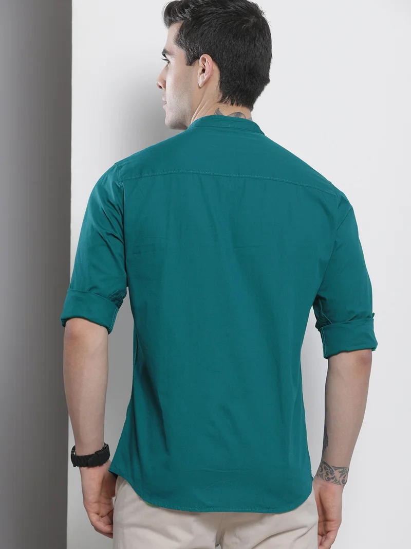 The Indian Garage Co Men Regular Fit Solid Full Sleeves Mandarin Collar Casual Shirt