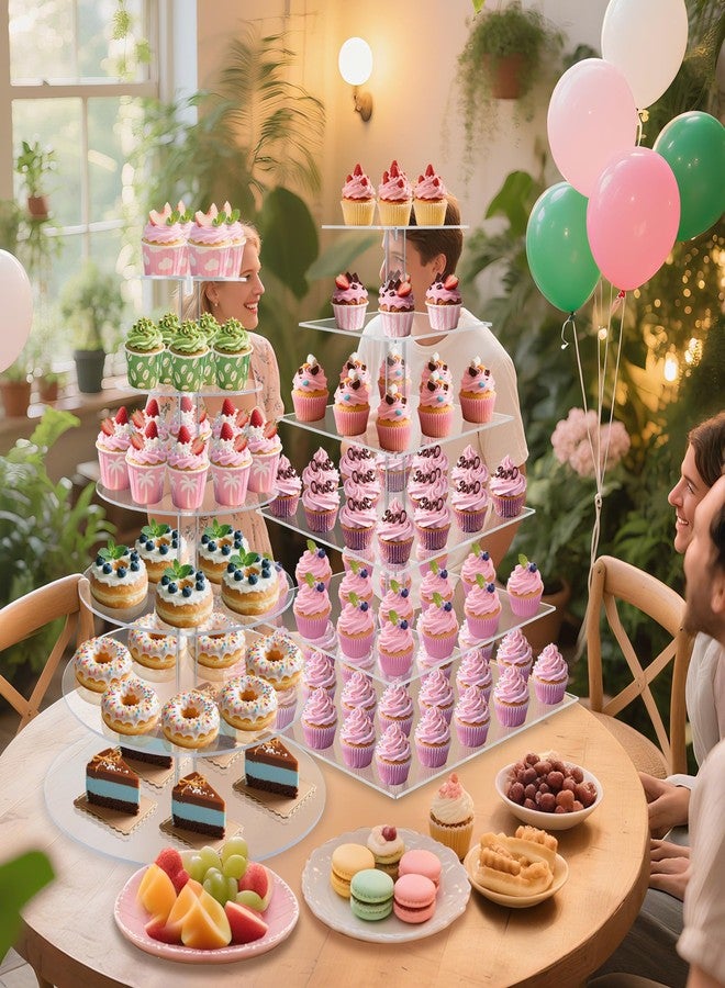 يست باي حامل كب كيك كبير، برج كب كيك من 6 طبقات، حامل كب كيك دائري يتسع لـ 80 كب كيك، حامل عرض كب كيك من الأكريليك الشفاف للحفلات والمناسبات والتجمعات وطاولة الحلويات - Image 2