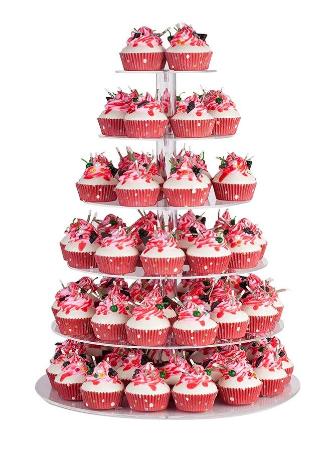 يست باي حامل كب كيك كبير، برج كب كيك من 6 طبقات، حامل كب كيك دائري يتسع لـ 80 كب كيك، حامل عرض كب كيك من الأكريليك الشفاف للحفلات والمناسبات والتجمعات وطاولة الحلويات - Image 1