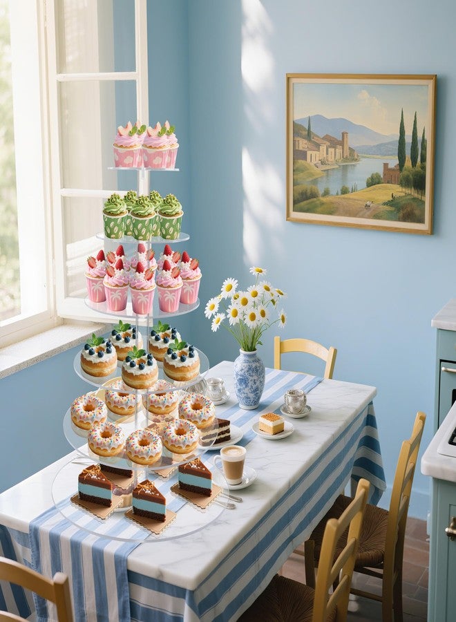 يست باي حامل كب كيك كبير، برج كب كيك من 6 طبقات، حامل كب كيك دائري يتسع لـ 80 كب كيك، حامل عرض كب كيك من الأكريليك الشفاف للحفلات والمناسبات والتجمعات وطاولة الحلويات - Image 3