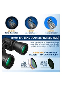 FARROBIZZ 20x50 High Power Binoculars for Adults with Clear Vision, BAK4 Prism, FMC Lens, Waterproof Binoculars Telescope for Bird Watching Hunting Travel Football Games Stargazing with Carrying Case and Strap  - Image 4