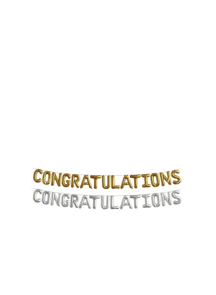 PARTY FUN Congratulations Foil Balloon Kit  40cm Gold and Silver Letter Balloons for Celebrations  Perfect for Graduation Anniversaries and Special Occasions (Silver) - Image 1