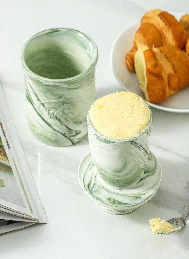 Howise Ceramic Butter Crock, 6 OZ Butter Keeper for Counter, French Butter Dish Big Capacity green - Image 4
