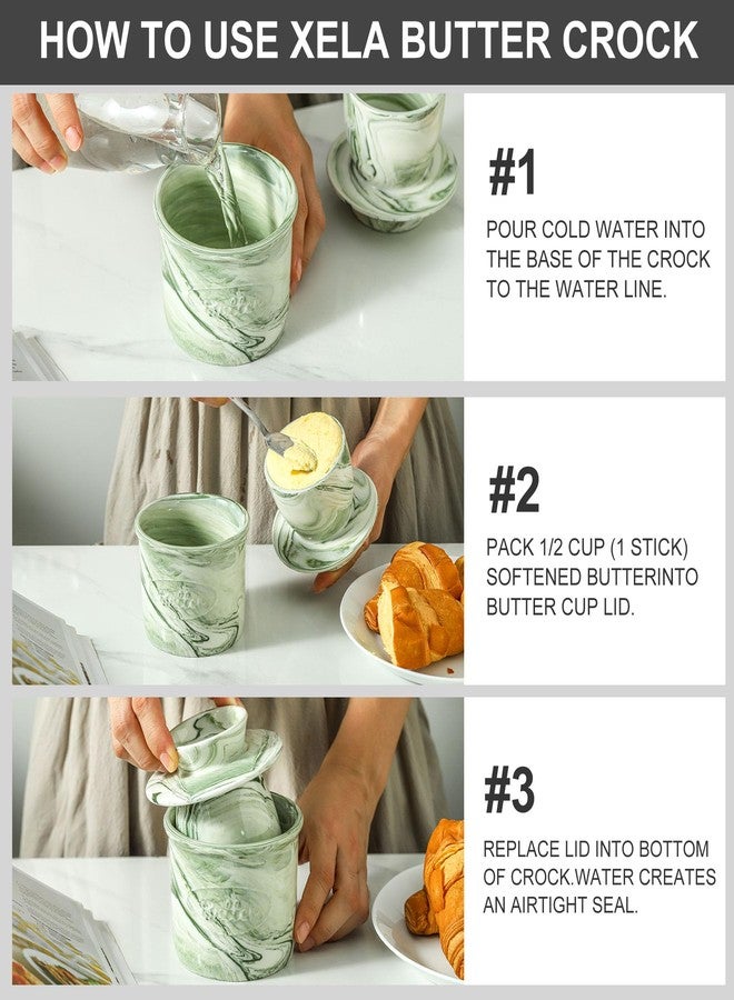 Howise Ceramic Butter Crock, 6 OZ Butter Keeper for Counter, French Butter Dish Big Capacity green - Image 5