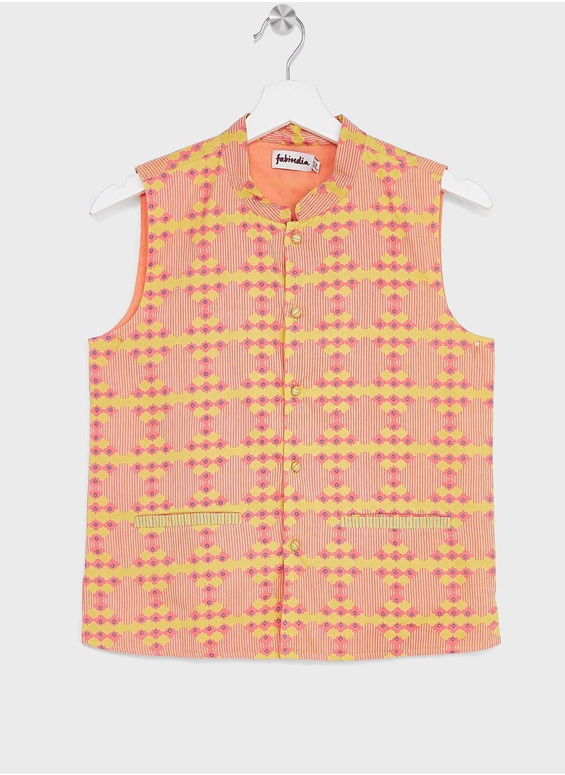 Fabindia - Kids Printed Jacket & Kurta Set - Image 1