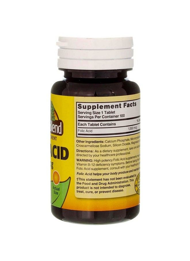 Nature's Blend - Nature`S Blend Folic Acid 1000Mcg Tablets 100 Count (2 Pack) - Image 1