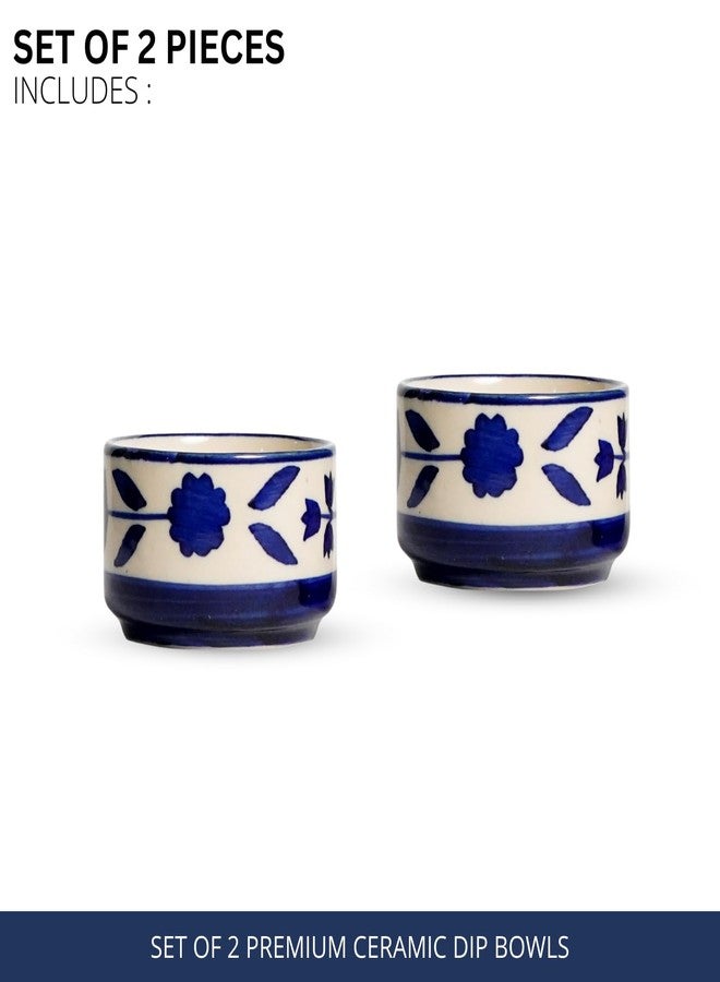 Freakway Hand Painted White Ceramic Dip Bowls | Bowls Set of 2, 40Ml | Bowl for Serving Chutney Bowl/Pickle Bowl/Small (Floral BLU & WHT) - Image 3