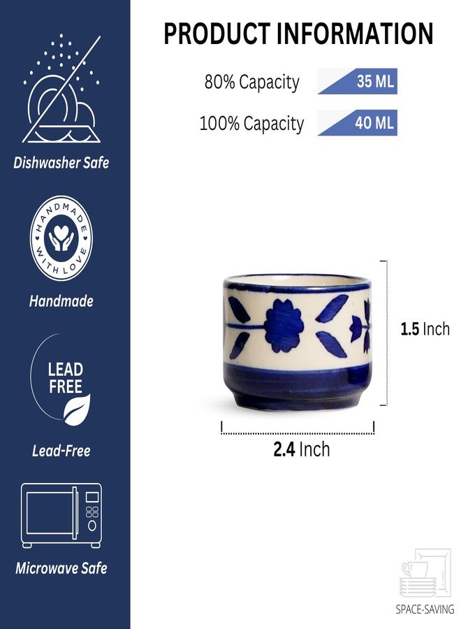 Freakway Hand Painted White Ceramic Dip Bowls | Bowls Set of 2, 40Ml | Bowl for Serving Chutney Bowl/Pickle Bowl/Small (Floral BLU & WHT) - Image 2