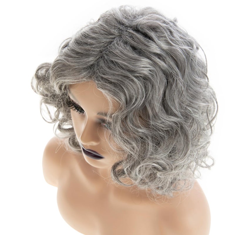 Beweig Short Gray Wavy Wigs for Women Grey Curly Bob Wig Middle Part Silver Synthetic Wig Natural Looking Daily Party Wig - Image 5
