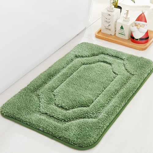 BEQHAUSE-Bathroom-Rugs-Non-Slip-Bath Mats for Bathroom Soft and Absorbent Polyester Bath Mat Machine Washable Quick Dry Shaggy Shower Mat for Bathrooms, Bathtub and Sink,16"x24",Green - Image 1