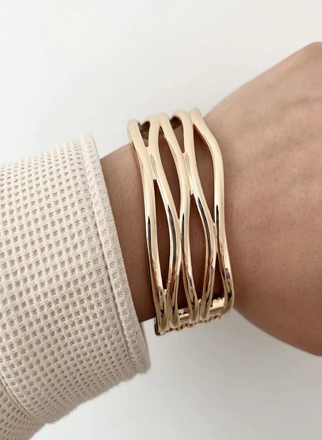 CSIYANJRY99 18K Gold Bangles Bracelets for Women Trendy Wide Chunky Cuff Bangle Bracelet Hammered Irregular Wrist Cuff Wrap Bracelet (W) - Image 4