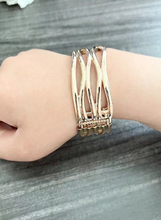CSIYANJRY99 18K Gold Bangles Bracelets for Women Trendy Wide Chunky Cuff Bangle Bracelet Hammered Irregular Wrist Cuff Wrap Bracelet (W) - Image 3