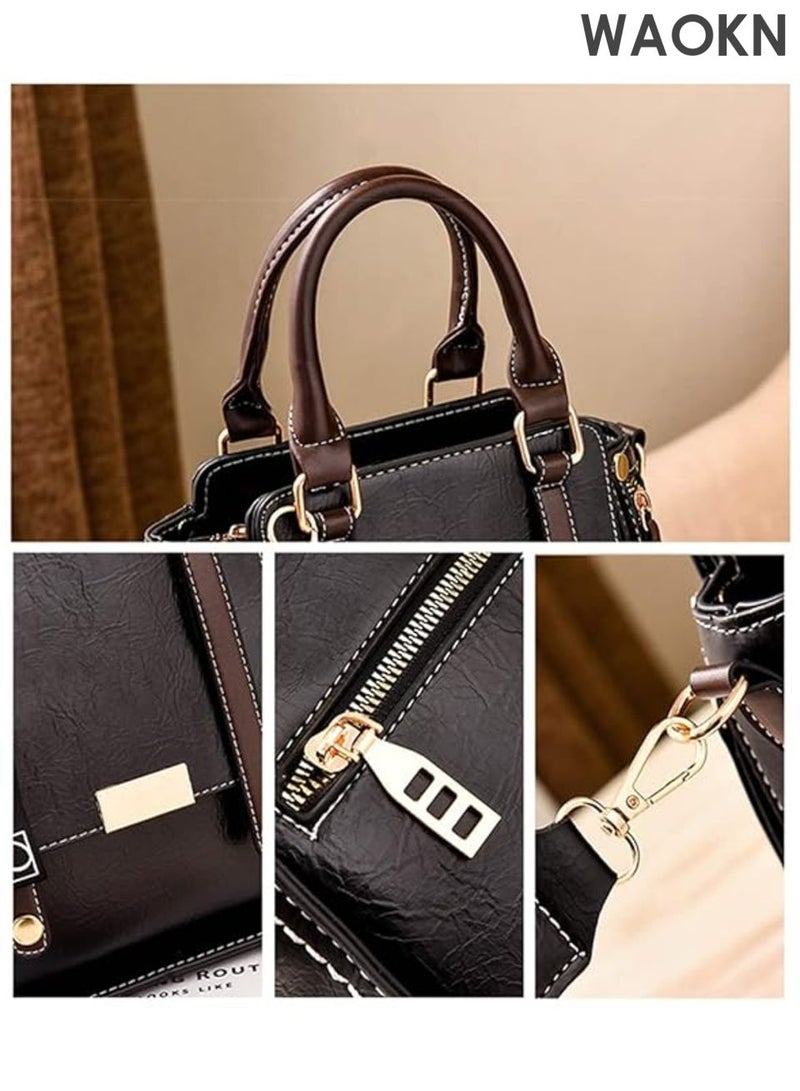 WAOKN Women’s Leather Handbag Top Handle Satchel Purse, Retro Crossbody Bag with Adjustable Strap, Tote Shoulder Bag for Work, Travel, and Everyday Use , Fashion Handbag for Ladies,Cute little bear pendant,unisex,black. - Image 5
