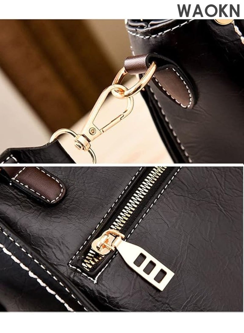 WAOKN Women’s Leather Handbag Top Handle Satchel Purse, Retro Crossbody Bag with Adjustable Strap, Tote Shoulder Bag for Work, Travel, and Everyday Use , Fashion Handbag for Ladies,Cute little bear pendant,unisex,black. - Image 3