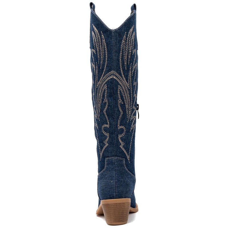 GLOBALWIN Women's Denim Blue Embroidered Knee High Boots The Western Cowboy Cowgirl Boots 9M - Image 5