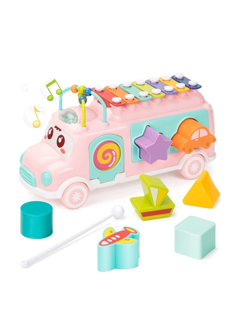 Baby Toy 12 18 Months, Music Bus Xylophone for Kids Toy, Baby Toys for 1 Year Old Boys and Girls with Building Blocks, Musical Toys for Toddlers 1 3, Early Educational Toys for Toddlers Gift - Image 1