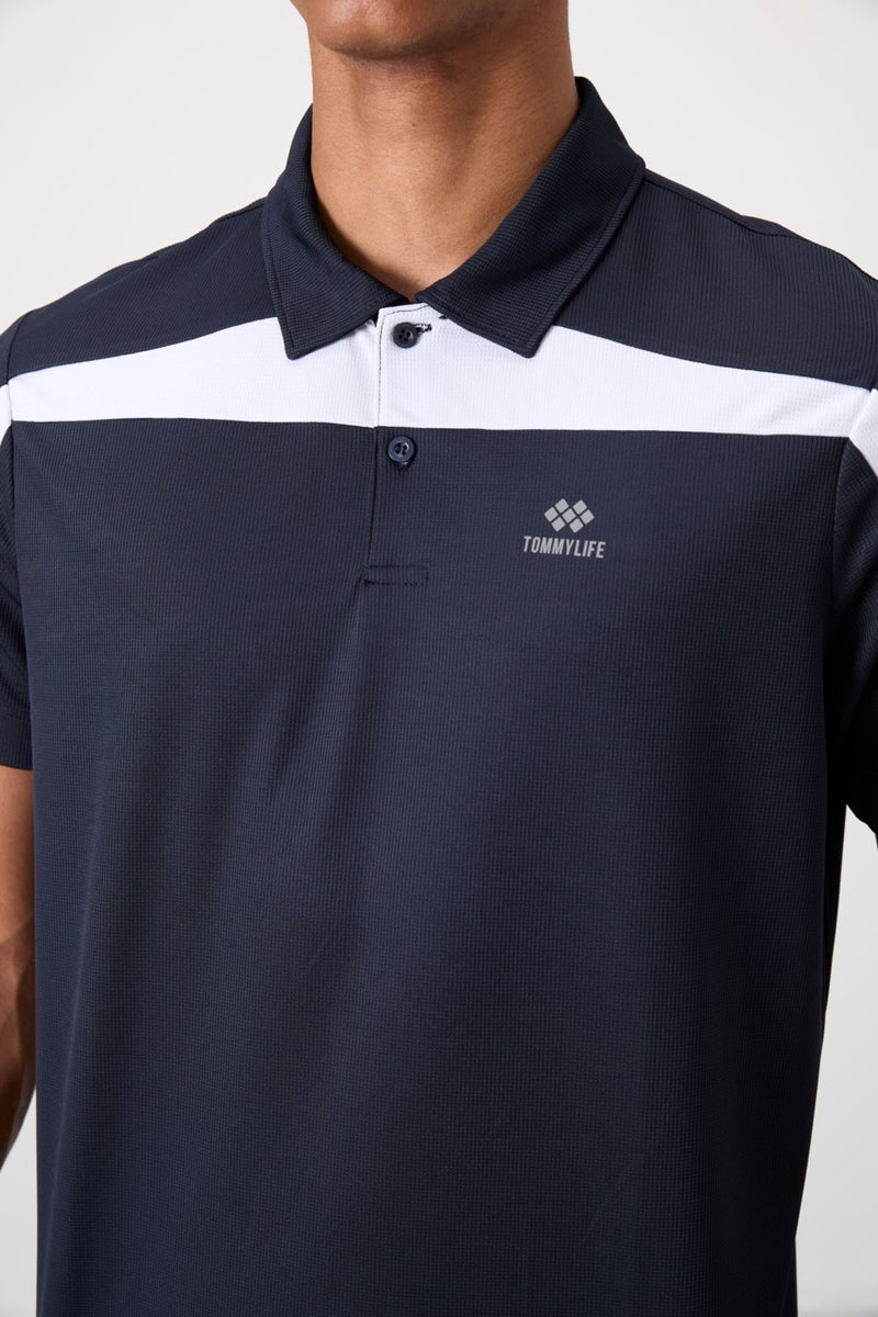 Tommy Life Navy Blue Polyester Breathable Textured Thin Flexible Standard Fit Polo Collar Men's Performance T-Shirt - 88392  - Image 2