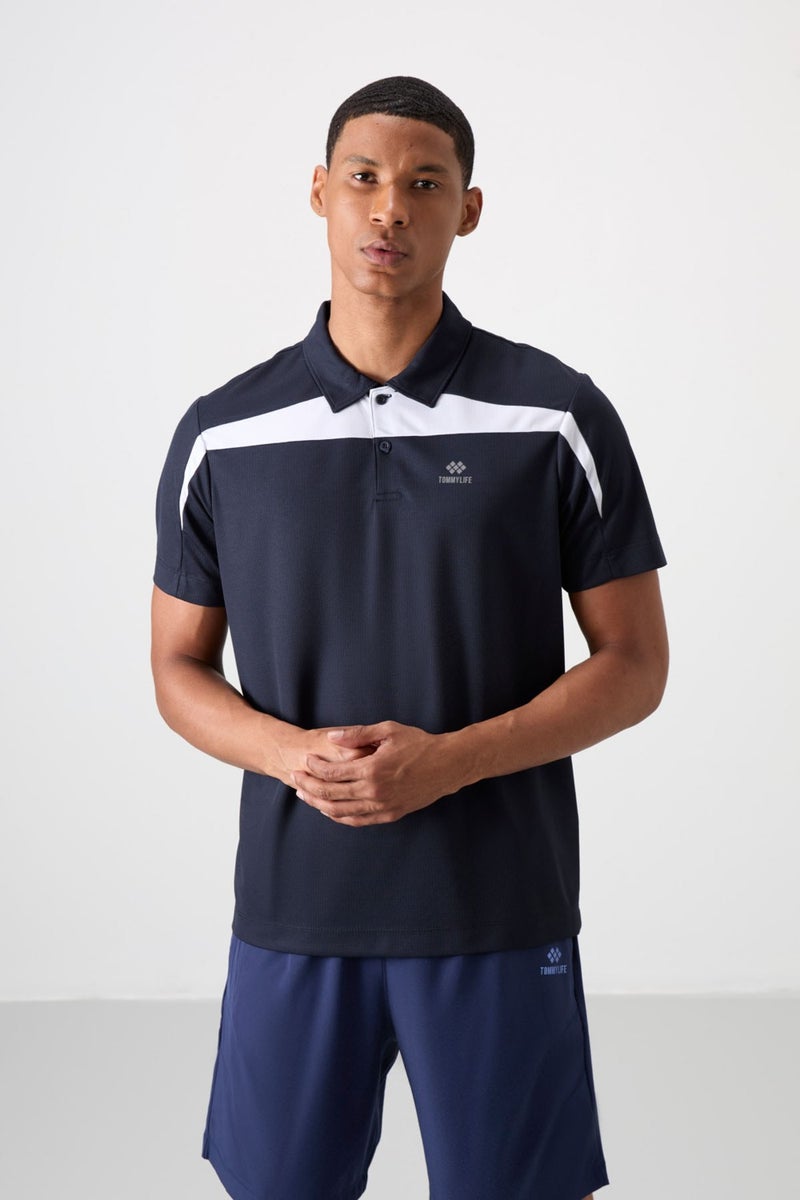 Tommy Life Navy Blue Polyester Breathable Textured Thin Flexible Standard Fit Polo Collar Men's Performance T-Shirt - 88392  - Image 1