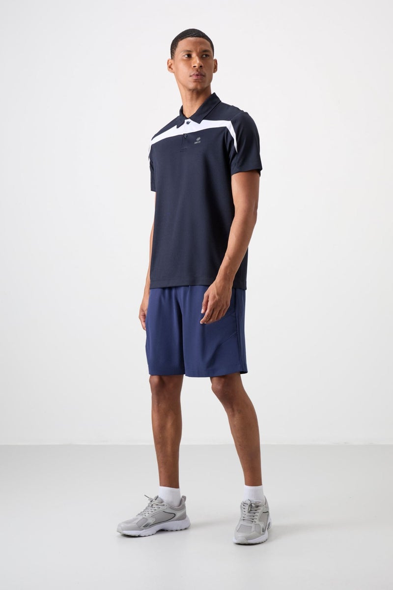 Tommy Life Navy Blue Polyester Breathable Textured Thin Flexible Standard Fit Polo Collar Men's Performance T-Shirt - 88392  - Image 3