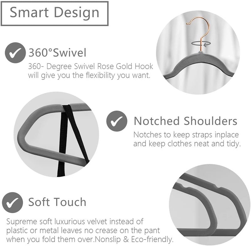 Evolluxi® Non-Slip Velvet Hangers - Suit Hanger Ultra Thin Space Saving 360 Degree Swivel Hook Strong and Durable Clothes Hangers (Grey, 30) - Image 5