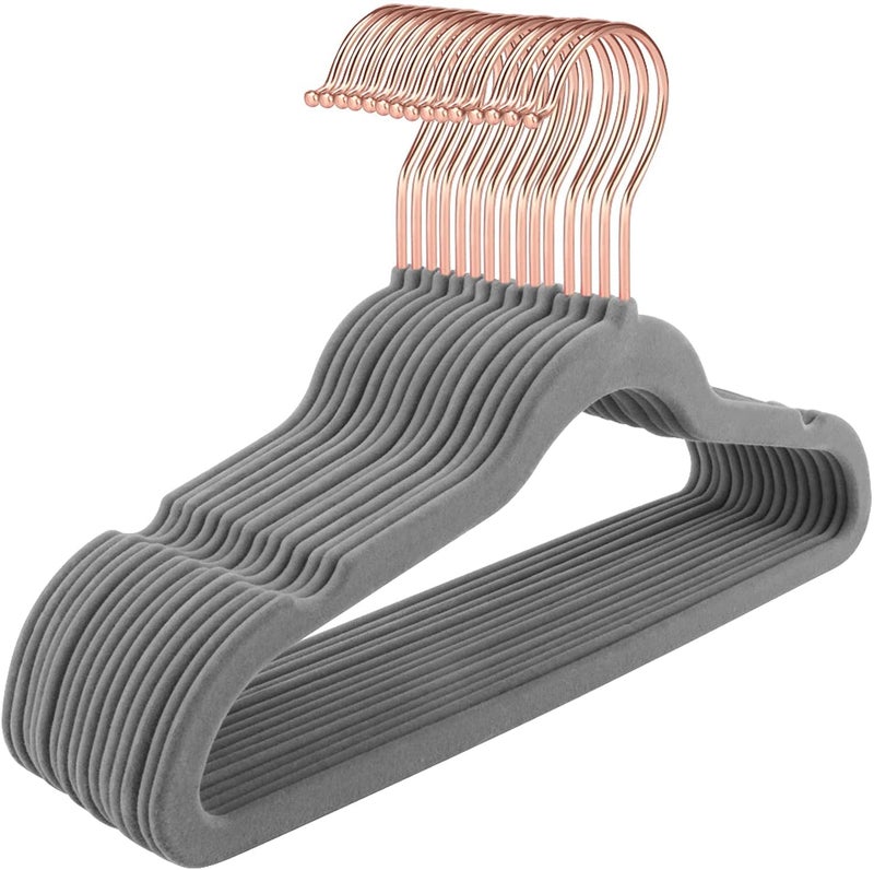 Evolluxi® Non-Slip Velvet Hangers - Suit Hanger Ultra Thin Space Saving 360 Degree Swivel Hook Strong and Durable Clothes Hangers (Grey, 30) - Image 2
