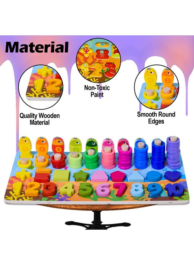ويش كي لعبة لوح تعليمي خشبي متعدد الوظائف 6 في 1 من ويشكي، أرقام، أشكال، لعبة صيد، تكديس، لعبة مونتيسوري، ألعاب تعليمية للأطفال، متعدد الألوان، 3 سنوات فأكثر (عبوة من قطعة واحدة) - Image 4