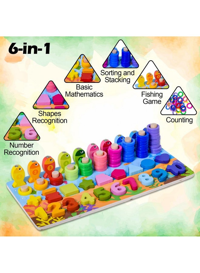 ويش كي لعبة لوح تعليمي خشبي متعدد الوظائف 6 في 1 من ويشكي، أرقام، أشكال، لعبة صيد، تكديس، لعبة مونتيسوري، ألعاب تعليمية للأطفال، متعدد الألوان، 3 سنوات فأكثر (عبوة من قطعة واحدة) - Image 3