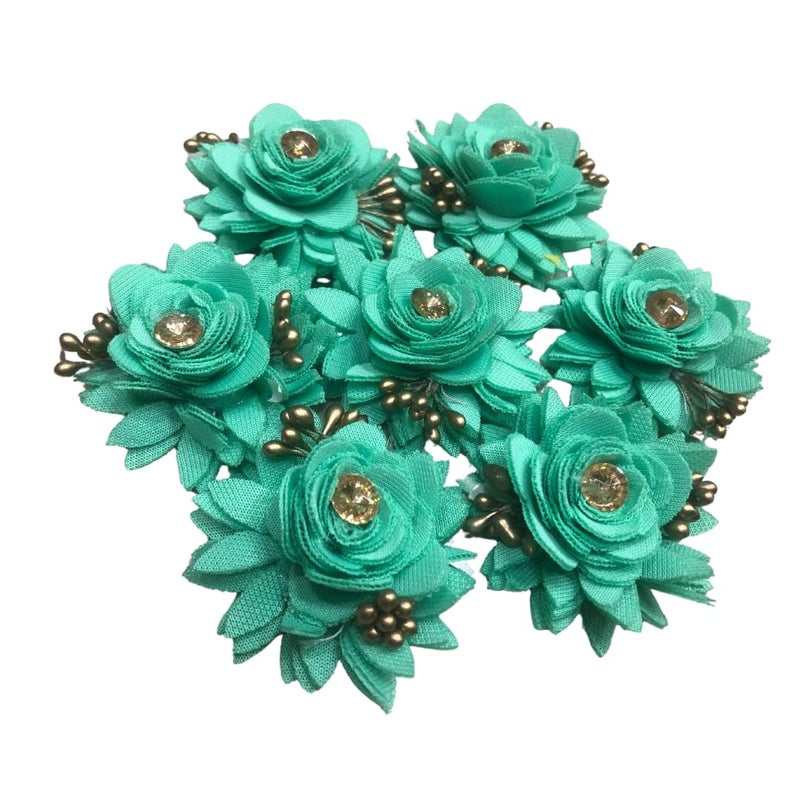 ALEVAN Beads Crafts Artificial Netted Fabric Rose Flowers with Buds and Stone for Home Decoration Dress Boutique DIY Art Craft Sea Green 72 - Image 1